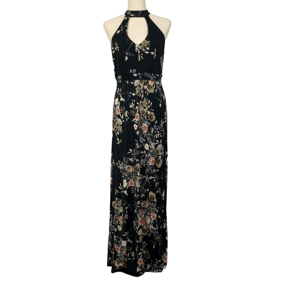 Veronica M Black Floral Halter Maxi Dress